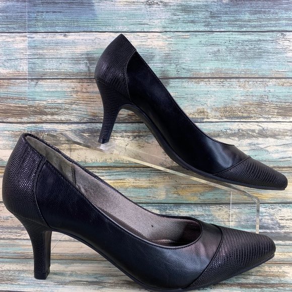 Life Stride Shoes - Lifestride Patent Pending Black Textured Pumps Shoe Pointed Toe Womens Size 7.5M